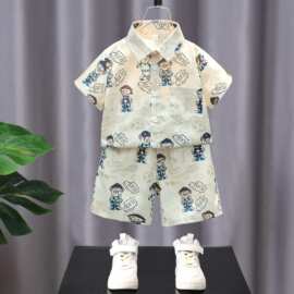 男童2025新款夏季衬衫套装痞帅洋气儿童夏天短袖小熊宝宝夏装衣服