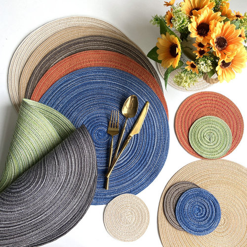 Nordic style cotton yarn placemat, round ramie woven coaster, insulating plate mat, decorative prop mat, household anti-scalding mat
