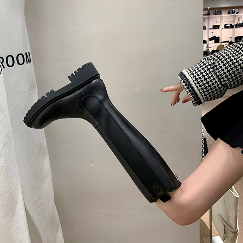 Botas de Caballero de carga de fábrica para las Mujeres Nuevo otoño adelgazamiento alto-Top estilo británico Chelsea largo botas ocultas altura aumento largo botas para las mujeres