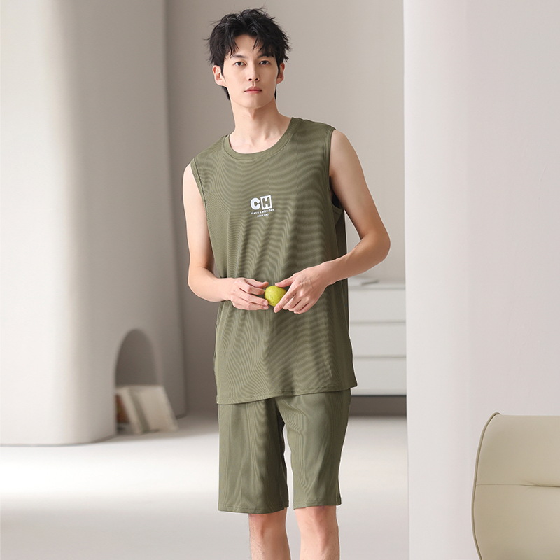 ZHUOJIA의 새로운 잠옷 남성 여름 얼음 실크 실 얇은 민소매 조끼 양복 조끼 홈웨어 정장 여름