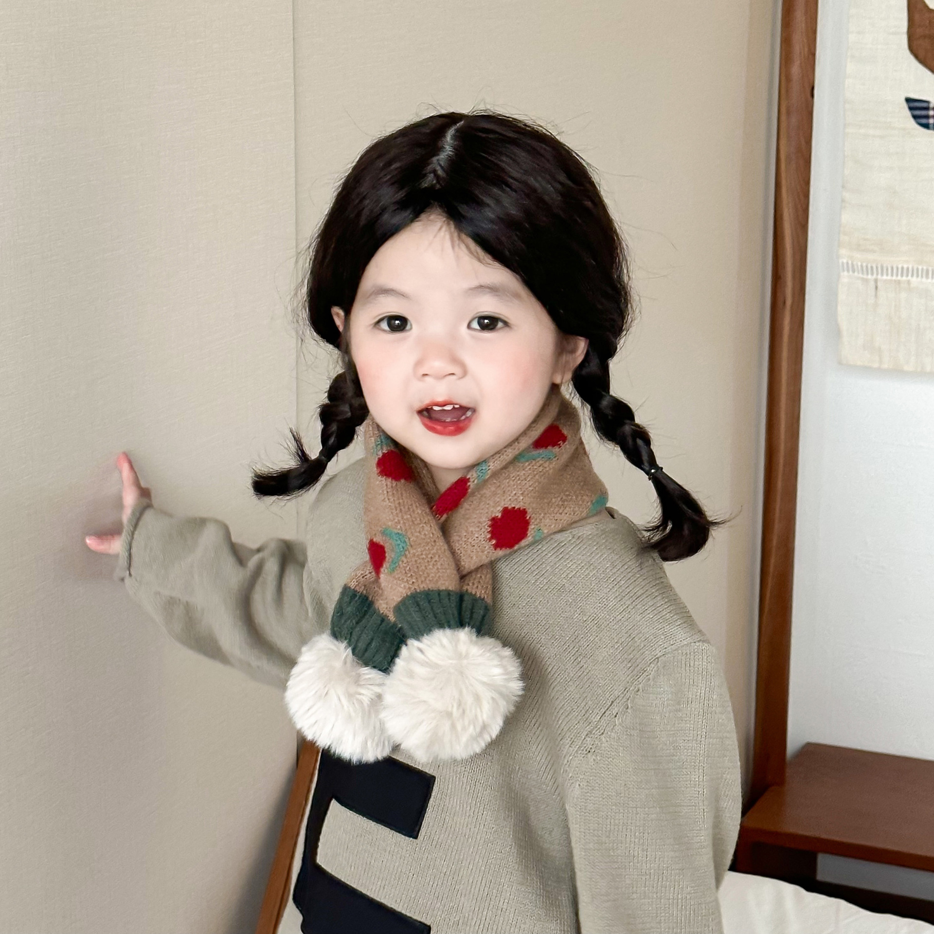 Children's scarf winter fashion ins cute flower knitted warm baby bib_voghion.com