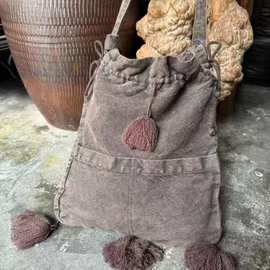 2025新款 文艺复古个性炒色做旧流苏斜挎包 百搭女士方包单肩包