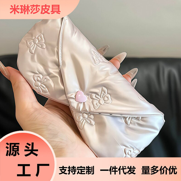 Korean-Style Ins-Style Glasses Bag with Pink Bow Buckle, Fabric Glasses Storage Bag, Girly Waterproof Sunglasses Case