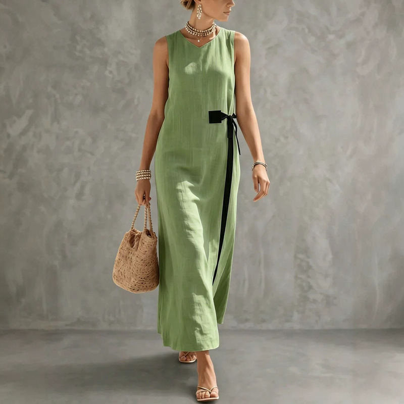 2026 European and American Amazon Independent Site Cross-Border Foreign Trade Women's Clothing Bohemian Style Cotton and Linen V-Neck Sleeveless Dress 2026 European and American Amazon Independent Site Cross-Border Foreign Trade Women's Clothing Bohemian Style Cotton and Linen V-Neck Sleeveless Dress