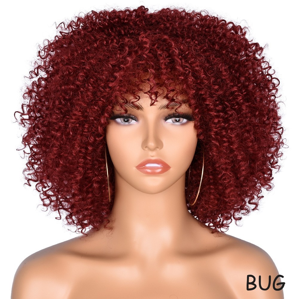 Parrucca sintetica in fibra di capelli afro-americani corti e ricci da donna, stile afro-americano occidentale_voghion.com