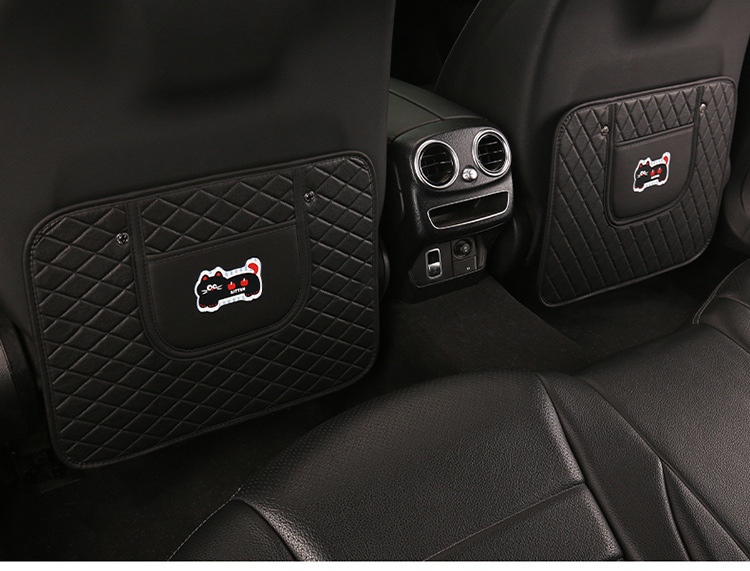 Quilted Embroidered Two-Color Cat Car Seat Back Anti-Kick Pad Car Seat Back Anti-Fouling Pad Anti-Dirty Pad with Storage Bag
