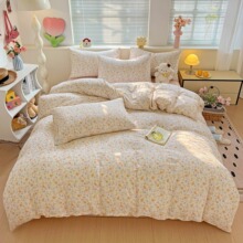 A类爆款小布袋韩国古法水洗棉床单学生三件套床笠款纯棉款四件套.