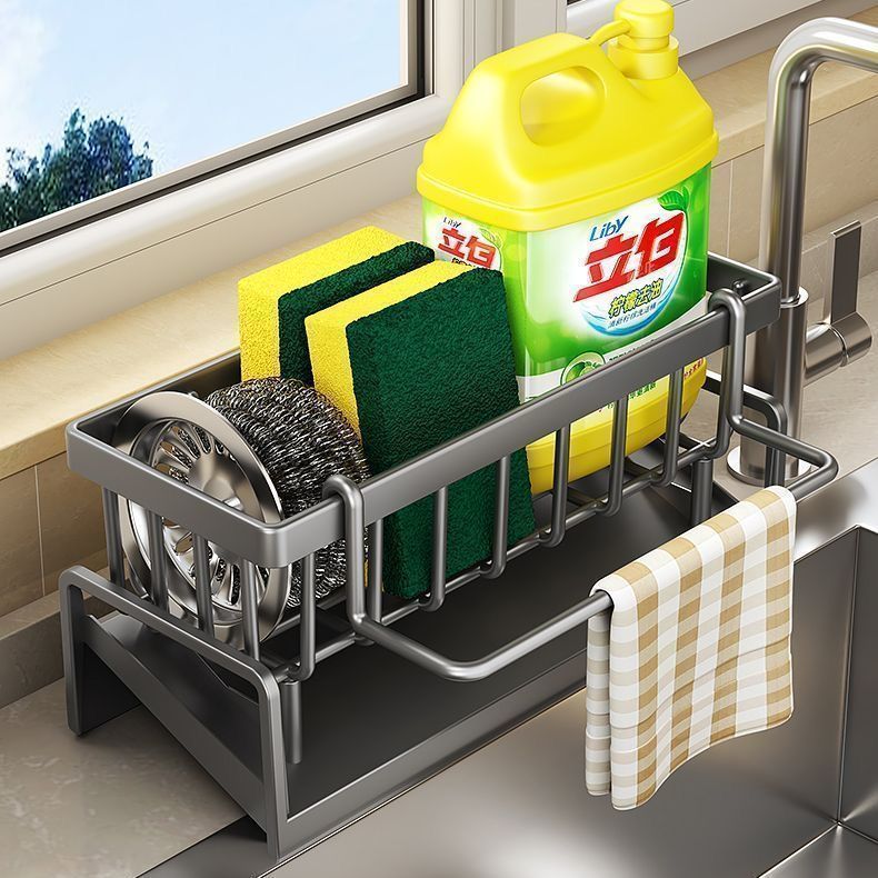 Cross-Border Kitchen Household Drain Rack Detergent Storage Rack Sponge Rack Multi-Functional New Carbon Steel Rag Storage Rack