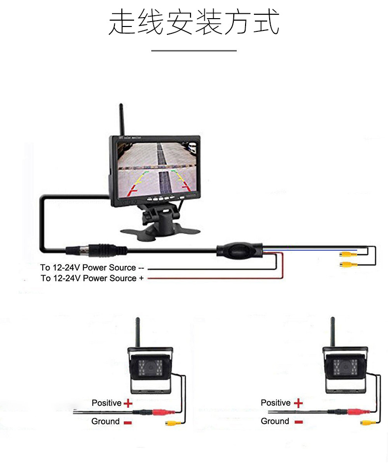 7 inch 2.4g car Wireless reversing display infrared HD night vision bus truck Camera 7 inch display