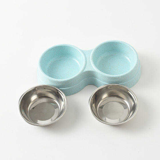 New pet bowl stainless steel dog double bowl cat dog food basin drinking water feeding detachable dog bowl a generation of hair