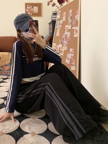 American retro high street sweatpants women's national trend loose all-matching autumn casual pants trend cool straight wide-leg pants