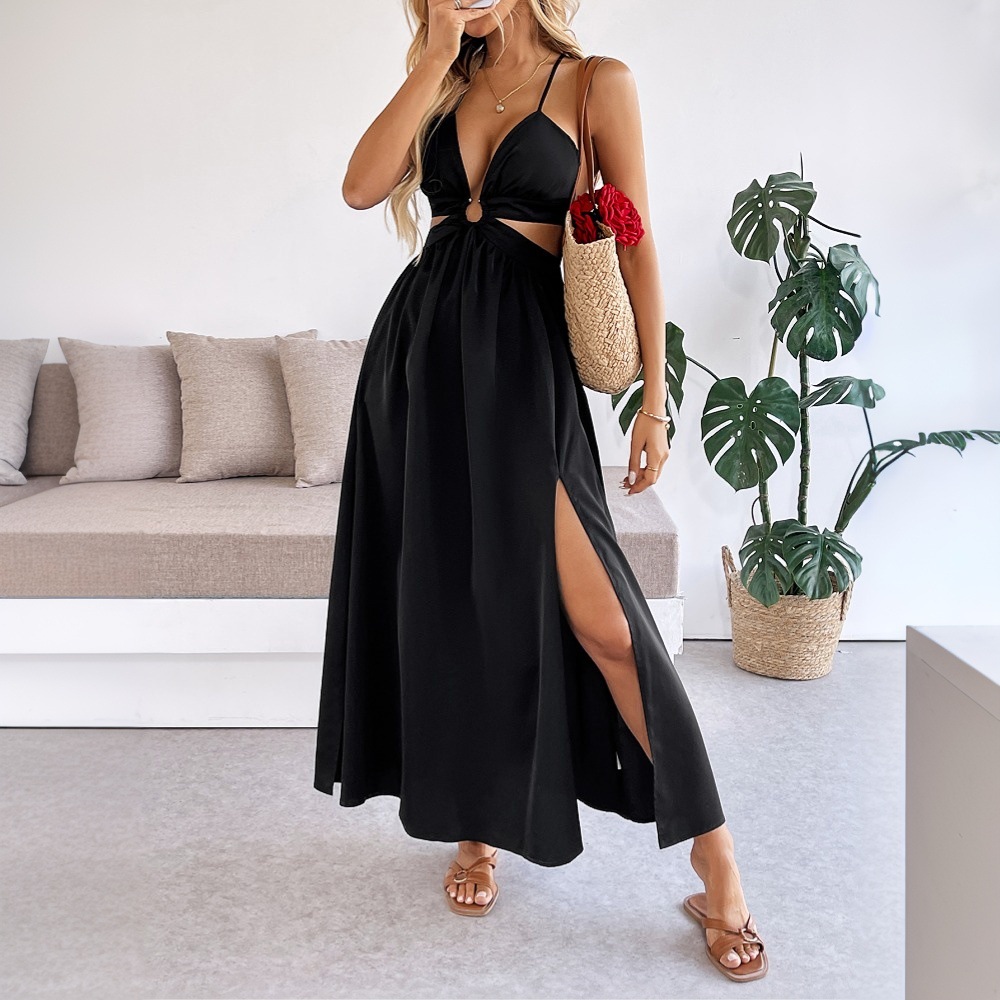Elegant Black Sleeveless Maxi Dress Summer Fashion Backless Design Comfortable Fabric Perfect for Parties and Events