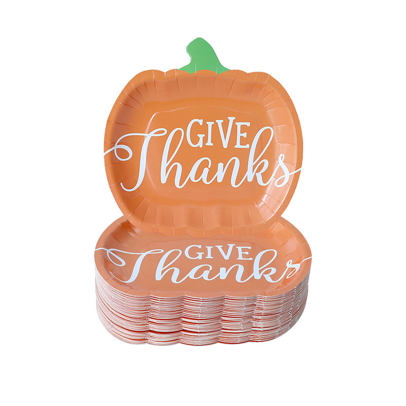 Thanksgiving Disposable Pumpkin Paper Plate in stock Cross-border Amazon Harvest Festival Orange Plate Party Tableware Decoration