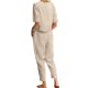 Cross-border foreign trade women's cotton and linen summer matching suit half sleeve o collar super large blouse e wide leg pants retro set of two pieces
