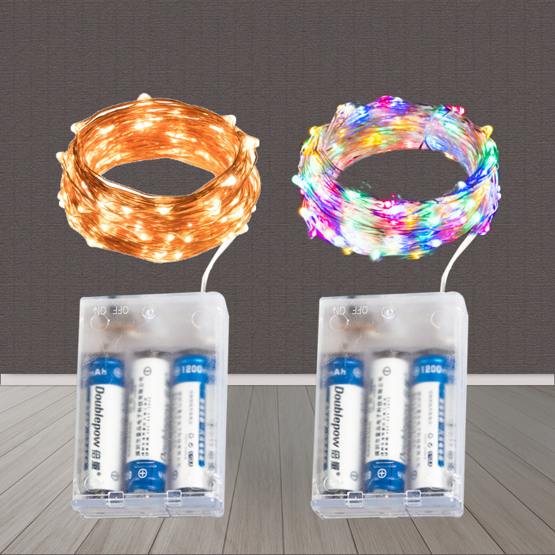 Caja de la batería Cadena de luz de Navidad vacaciones decoración romántica dormitorio 3 M tira de luz 3 AA LED de alambre de cobre luz de la secuencia