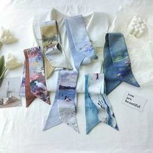 复古法式油画丝巾艺术气质扎发绑包飘带百搭蝴蝶结发带小领巾飘带