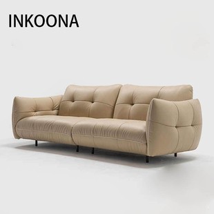 Italian Minimalist Walker Top-Grain Leather High-End Vintage Three-Seater Sofa, Italian Light Luxury Full Genuine Leather