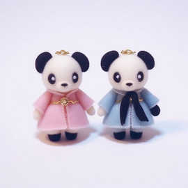 可定制毛绒公仔熊猫一对粉蓝色桌面mini玩具植绒小熊塑胶装饰品