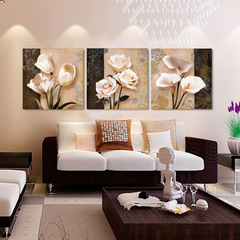 Modern Minimalist Three-in-One Classical Rose White Flower Spray Painting Creative Sofa Background Wall Decor Painting Oil Painting