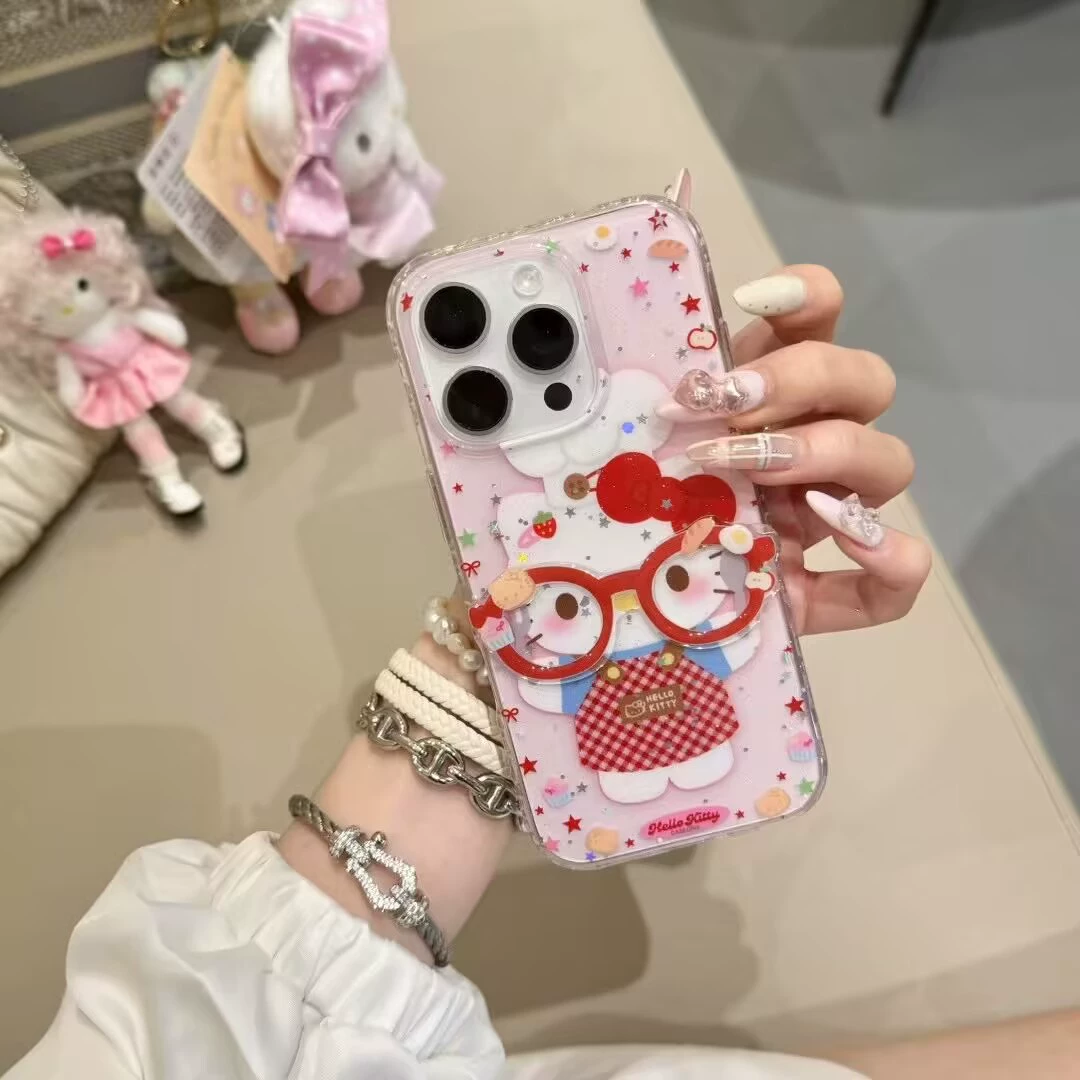 Apple, милый фуксийно-клубничный, очки, чехол для телефона, совместимый iPhone16 Pro, iPhone15 Pro, iPhone 14, кот, iphone