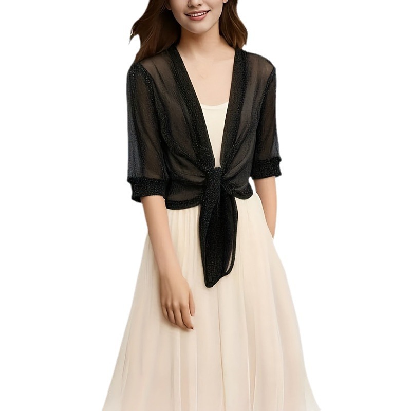 메쉬 숄이 있는 여름 라메 여성 가디건, 양복 조끼가 달린 대형 레이스, 자외선 차단제 케이프, 에어컨 셔츠