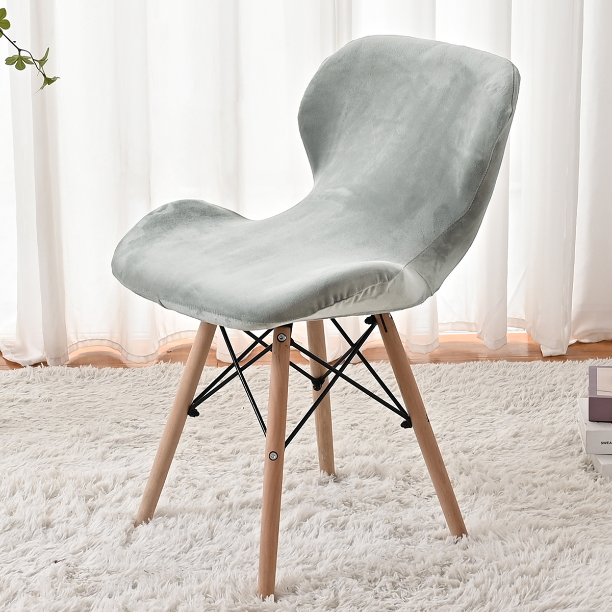 Funda para silla de mariposa de terciopelo de zorro plateado elástica de punto transfronterizo a prueba de polvo Funda para silla de mariposa de terciopelo grueso de color sólido universal