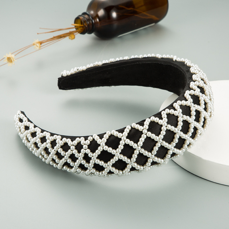 Korean Mesh Pearl Sponge Wide-edge Headband display picture 4