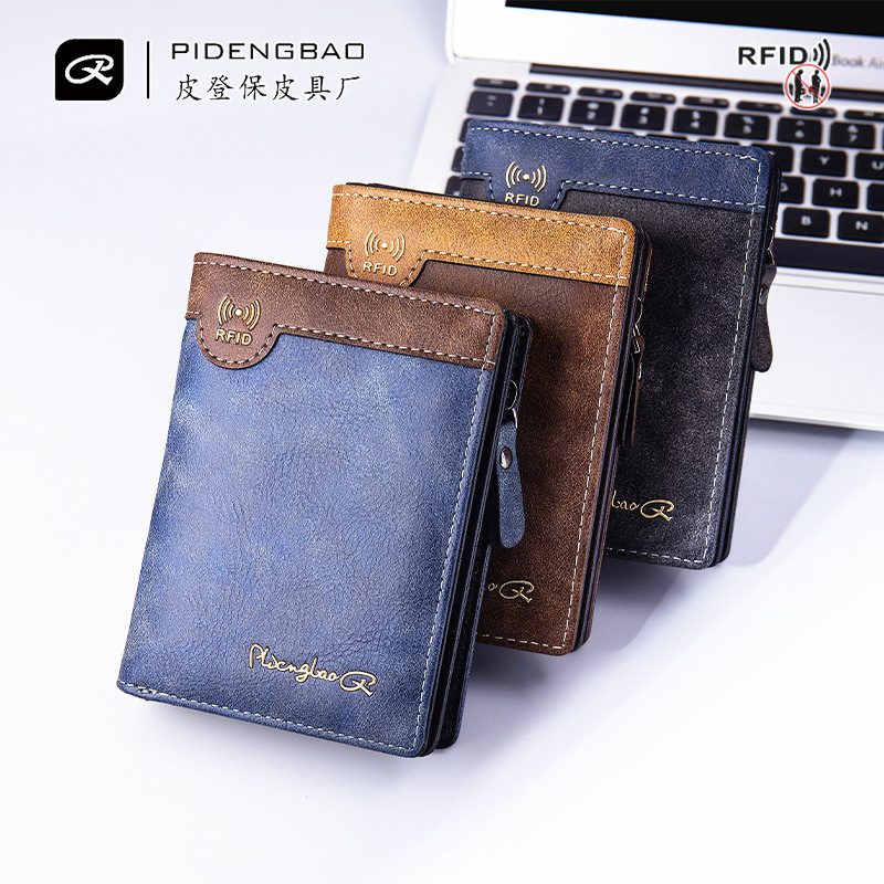 Retro Fashion Men's Wallet Multifunctional Large Capacity Rfid Anti-Theft Brush Pu Wallet Factory Wholesale Wallet