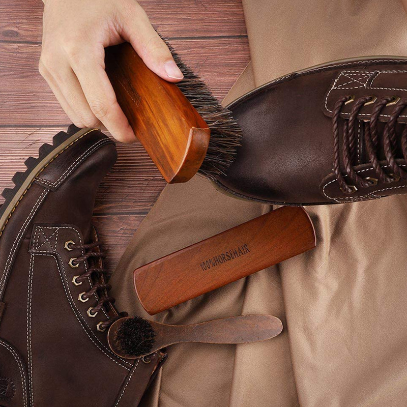 [2 bolsas] madera maciza melena cepillo de zapatos de cuero grande cepillo de zapatos cepillo suave caballo cepillo de pelo cepillo de pulido traje