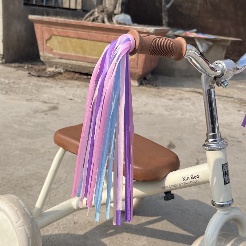 Equilibrio coche scooter manillar cinta para niños decoraciones de bicicleta cinta de color borla correa de pico campana de coche