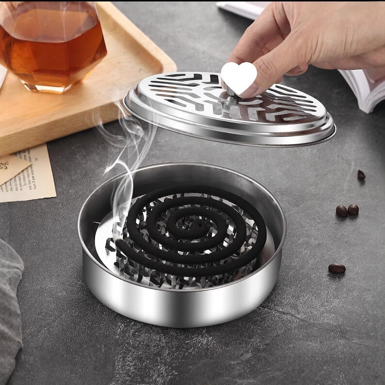 Stainless Steel Mosquito Coil Holder Tray Stand for Home Use with Lid, Ash Tray, Fireproof, Anti-Scalding, Creative Incense Burner, Outdoor Mosquito Coil Box