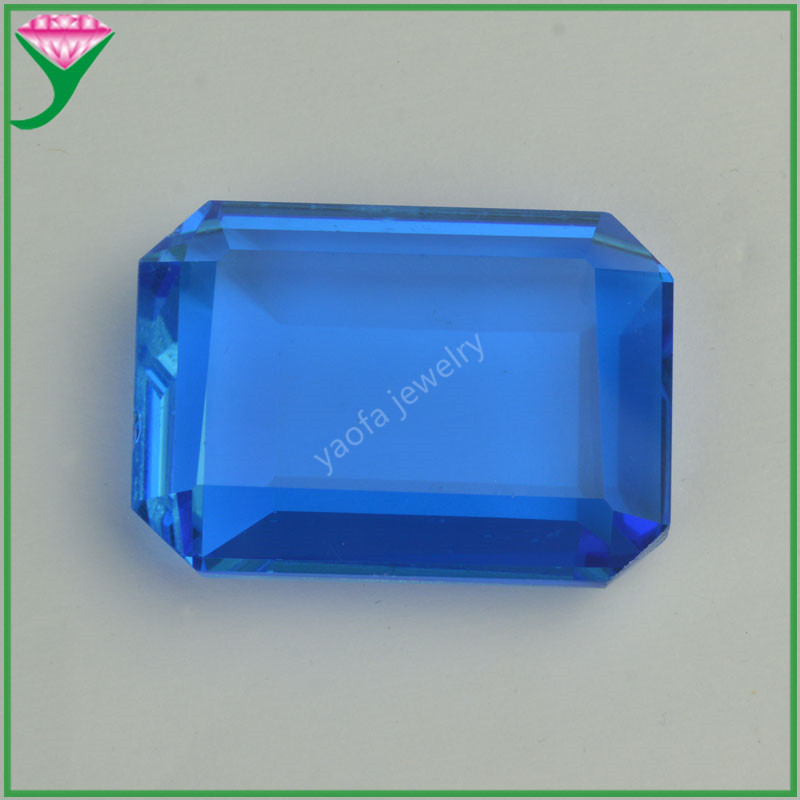 36*50mm海蓝宝色车平长方形倒角玻璃宝石 拼色祖母绿形双平面界面