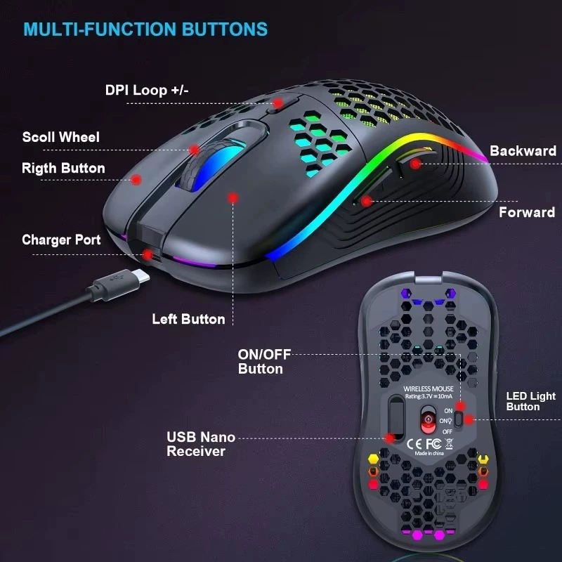 Беспроводная игровая мышь с RGB подсветкой, подходит для офиса и деловых задач, проводная киберспортовая мышь 7200DPI, заводская готовность к штоку