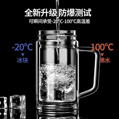 双层玻璃杯把手隔热男士水杯大容量杯泡茶杯子便携茶水分离便携水