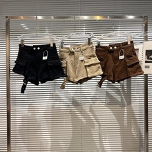 女童美式复古牛仔短裤2025年夏季新款纯色松紧腰大口袋工装短裤潮