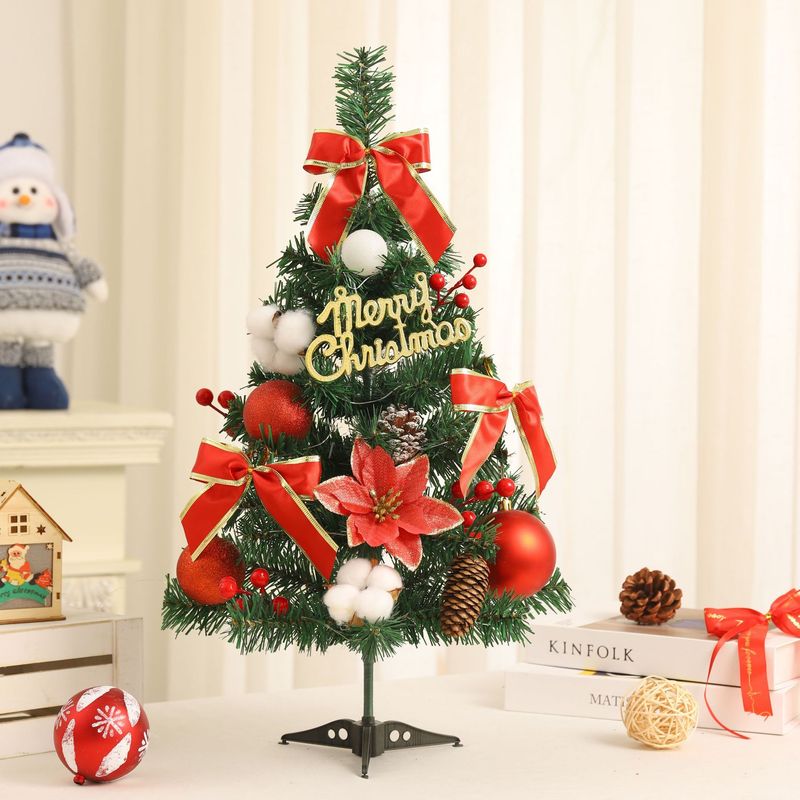 クロスボーダー植毛ミニクリスマスツリーPVCライト付き卓上飾り60cm人工クリスマスツリーセット卸売|undefined