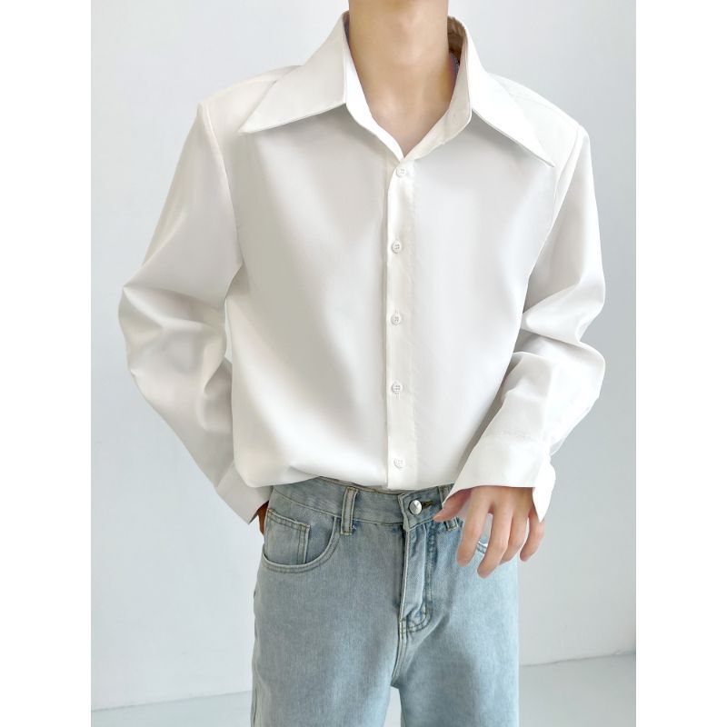 Sense Tie Design Shirt Men's Drop Sense Small Pointed Collar Loose Fashionable French White Long Sleeve Shirt