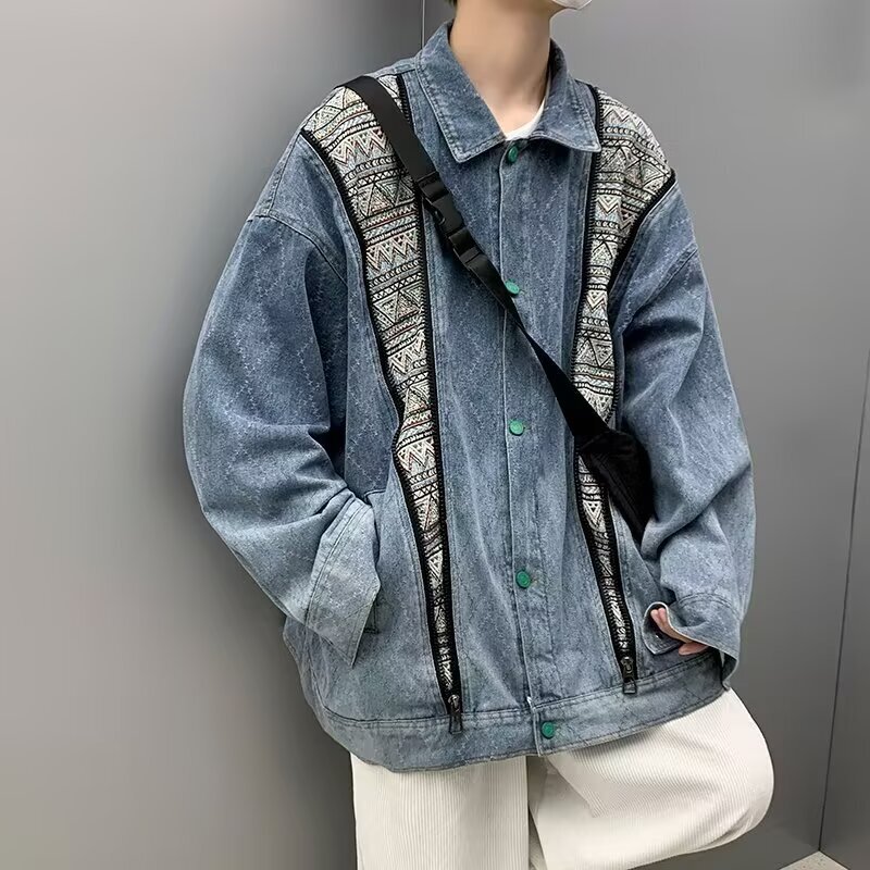 Trendy American Retro Denim Jacket for Men, Autumn/Winter Design, Loose Fit, Casual Outerwear for Men