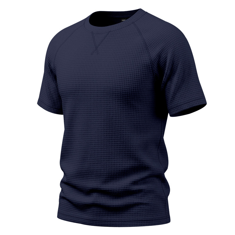 Men's Waffle Knit Short Sleeve T-Shirt, Breathable Textured Cotton-Like Fabric, Relaxed Fit Casual Tee For Summer_viptrois.com