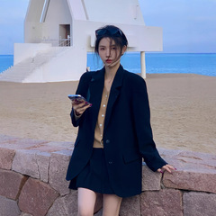oversize黑色西装外套女2025秋季新款感廓形宽松两粒扣小西服