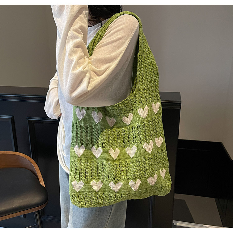 Exquisite Heart-shaped Knitted Women's Shoulder Handbag Shopping Bag_voghion.com