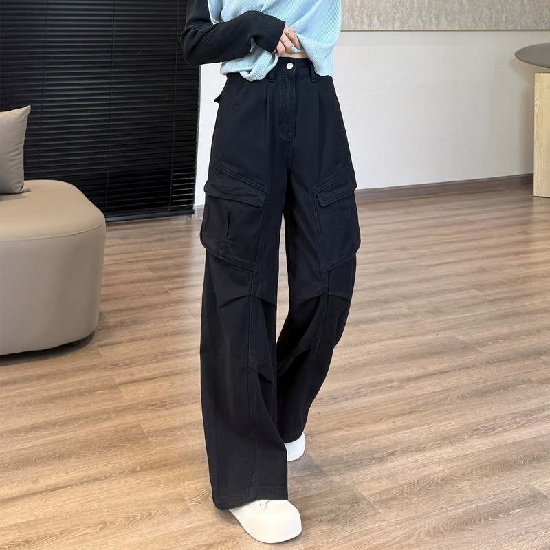 miu系工装牛仔机能裤 ！秋季明星款休闲长裤口袋立裁港风阔腿裤女|undefined