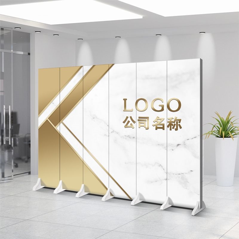 Office screen, simple office partition, company privacy screen, minimalist modern design, logo, folding and movable partition