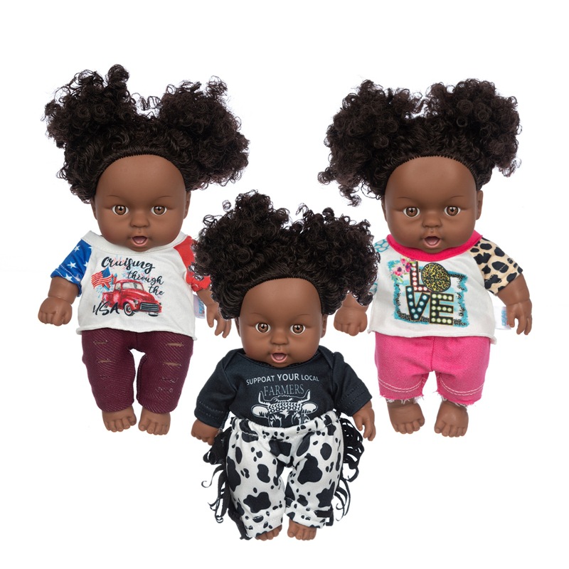 Muñeca rizada del bebé negro africano venta al por mayor muñeca renacida Venta caliente piel negra vinilo muñeca bebé juguete