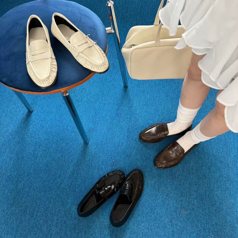 LA MODE 2026 Spring New Vintage Versatile Pleated Loafers Textured Ins Korean Style Small Leather Shoes