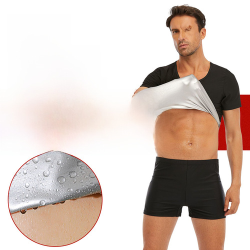 Cross-border shaping abdominal compression top men fitness sweat short-sleeve running sweat-proof shirt beer belly round neck short-sleeve wholesale