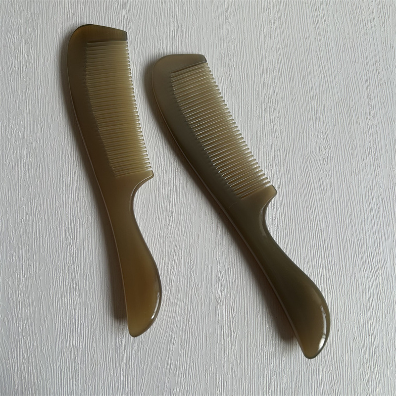 Natural Horn Comb 19cm Round Handle Hair Comb with Gua Sha Massage Edge for Daily Hair Care overview