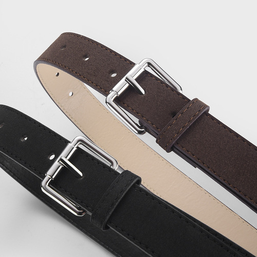 Minimalist versatile fashionable light luxury chic women's faux leather reverse fur buckle belt, high-end women's trouser belt