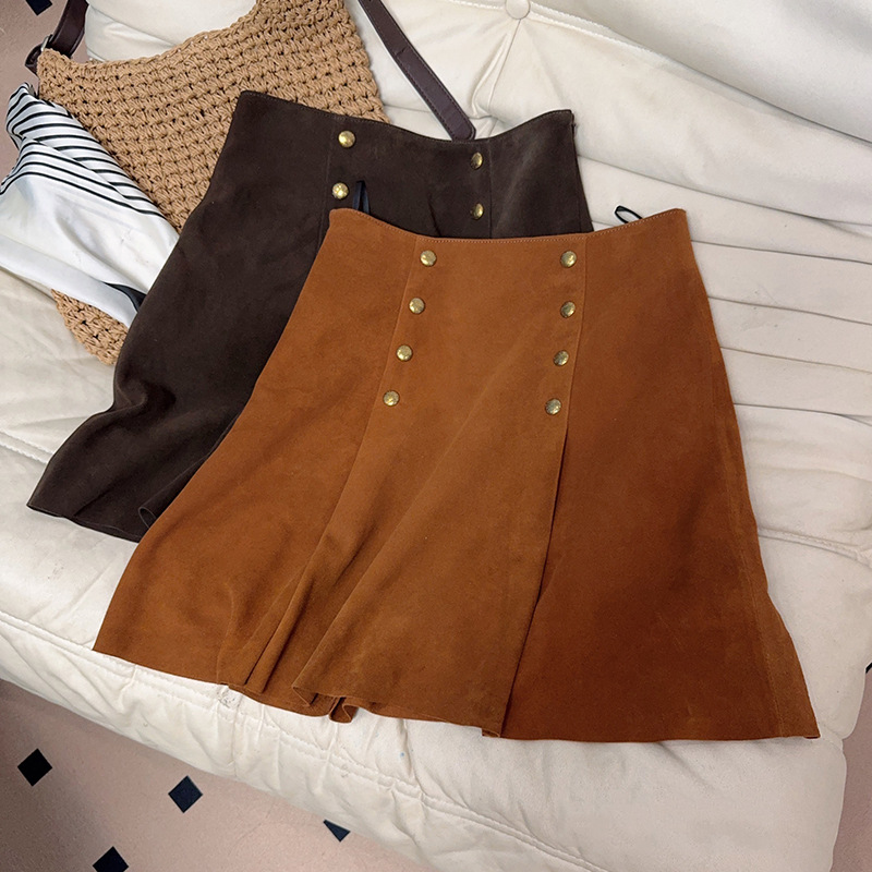 Suede autumn velvet retro pleated skirt