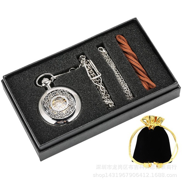 Gift box set pocket watch a variety of manual mechanical pocket watch + leather cord necklace set vintage pocket watch gift-giving options